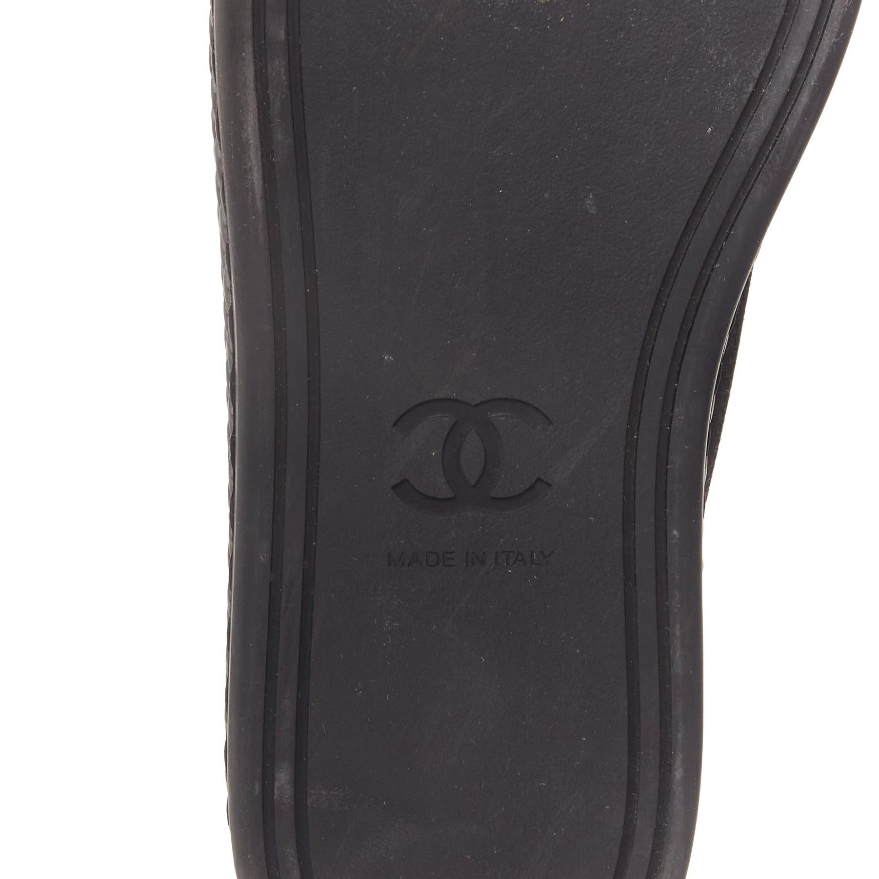 CHANEL black satin CC logo silver pearl grommet laced low top sneaker EU38 For Sale 6