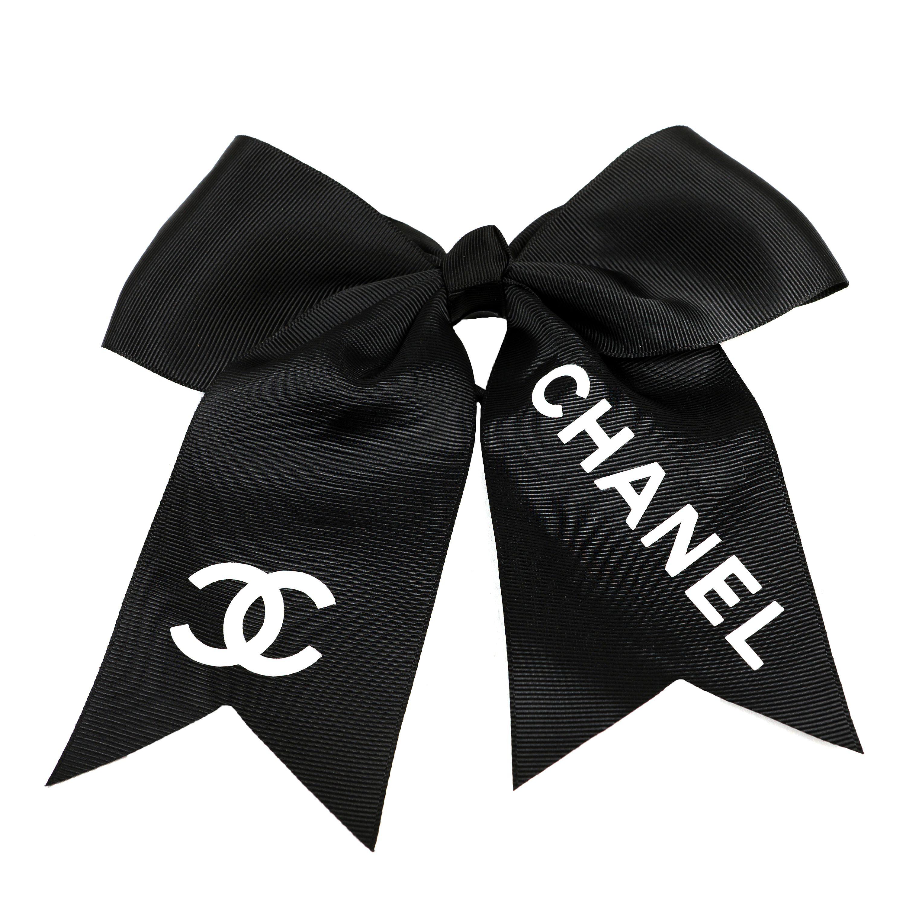 Chanel Black Satin Cheer Bow Hair Tie For Sale