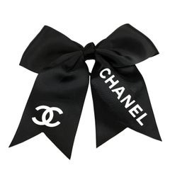 Retro Chanel Black Satin Cheer Bow Hair Tie