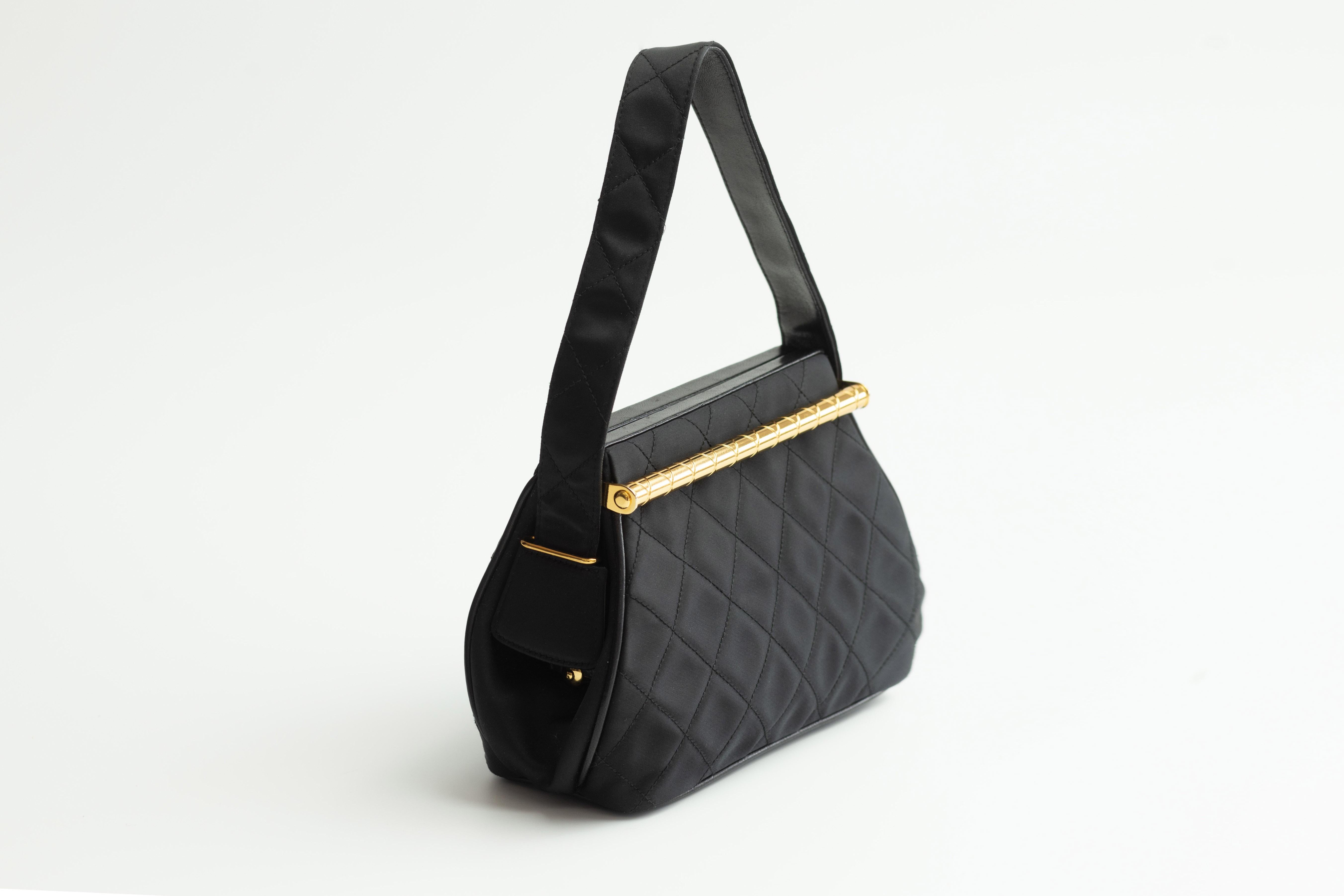Chanel Black Satin Classic One Handbag In Good Condition For Sale In Montreal, Quebec