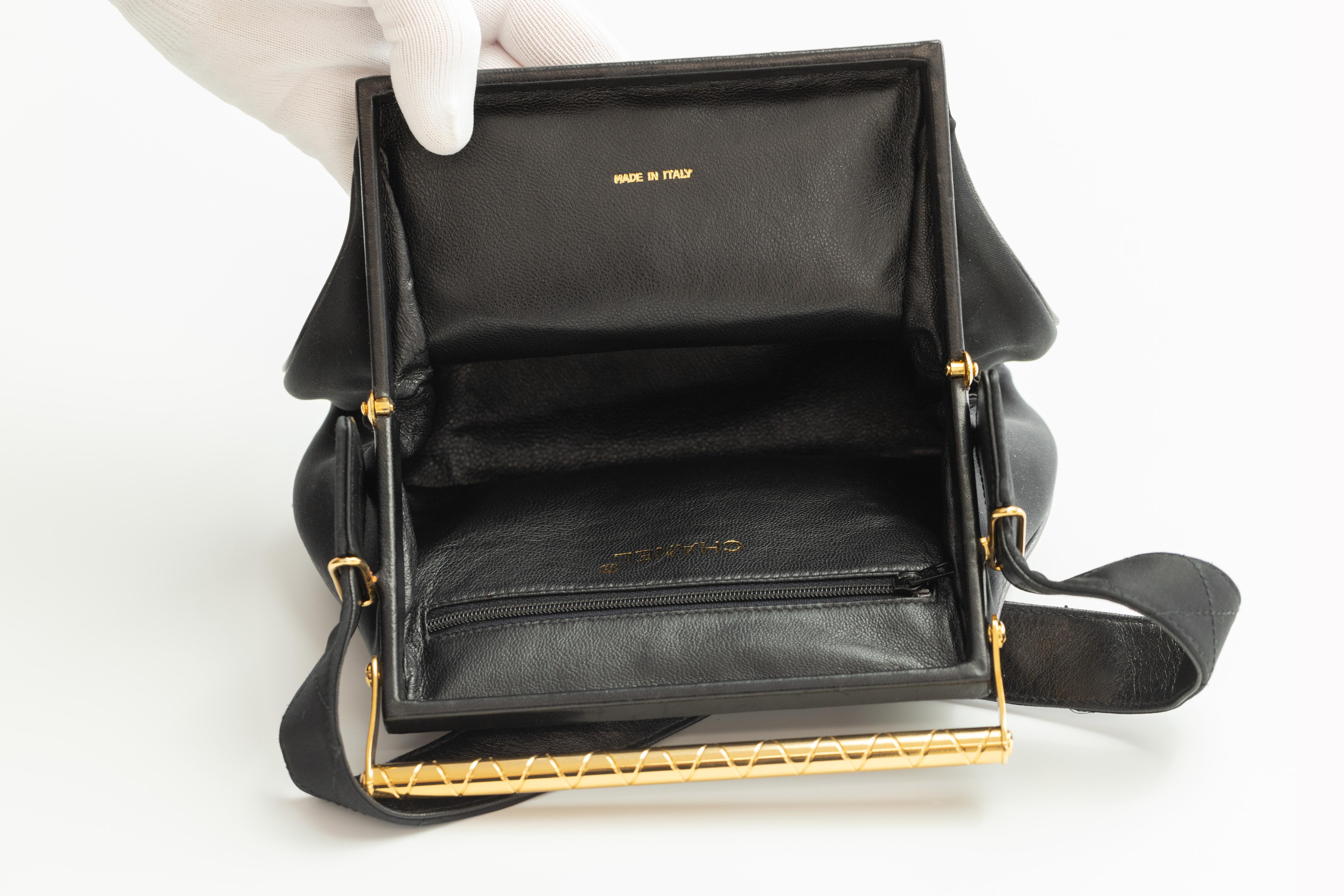 Chanel Black Satin Classic One Handbag For Sale 2