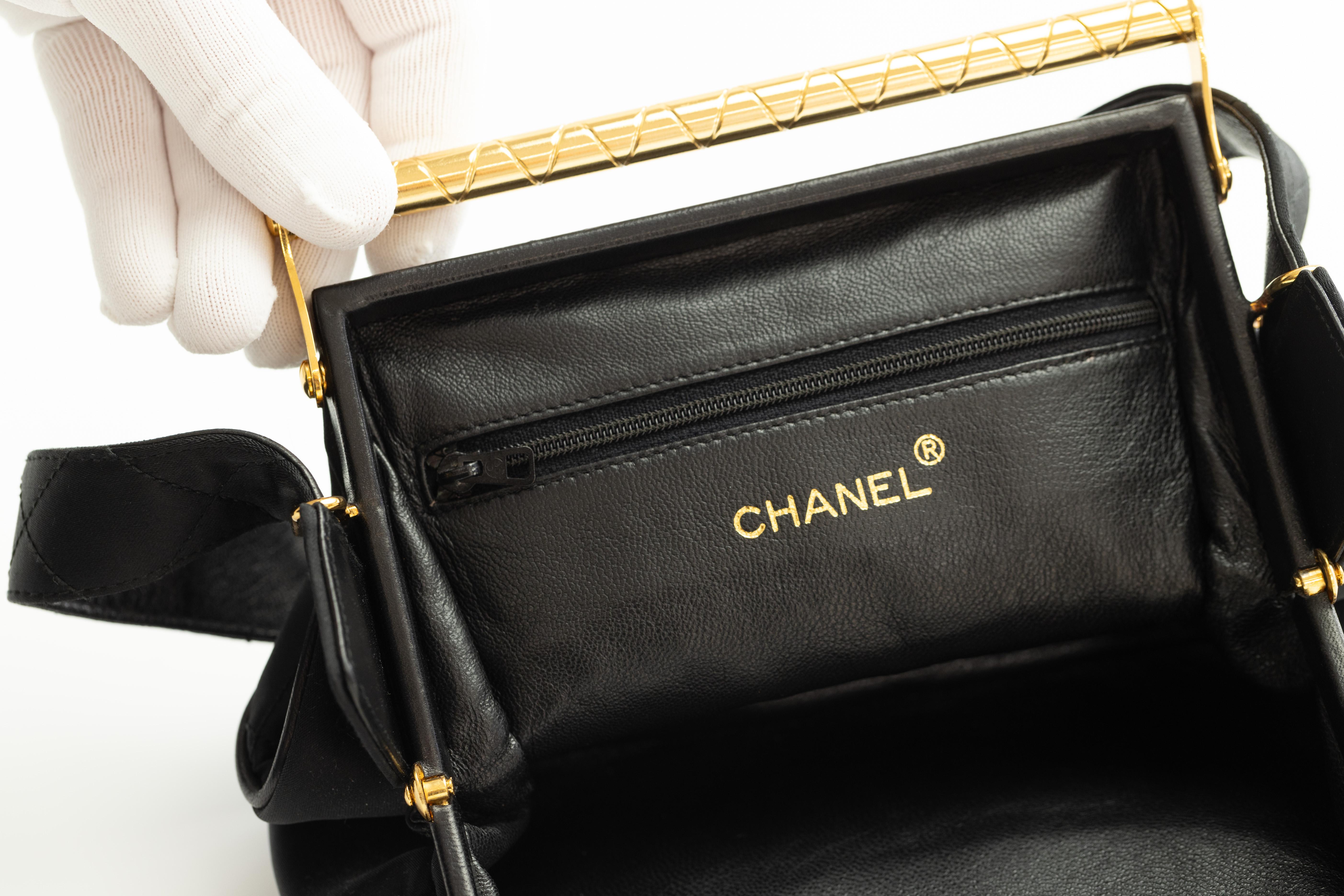 Chanel Black Satin Classic One Handbag For Sale 3