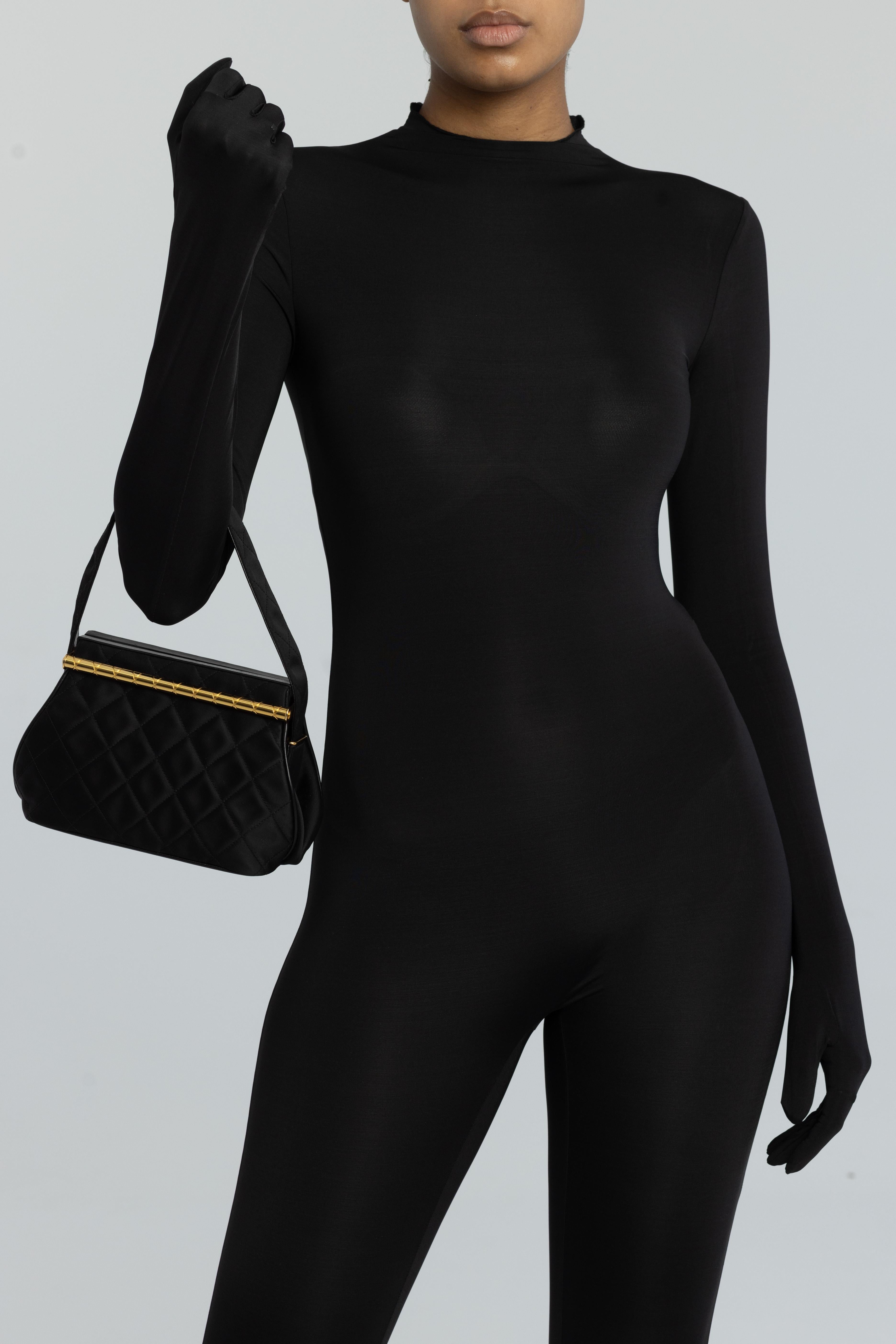 Chanel Black Satin Classic One Handbag For Sale 5