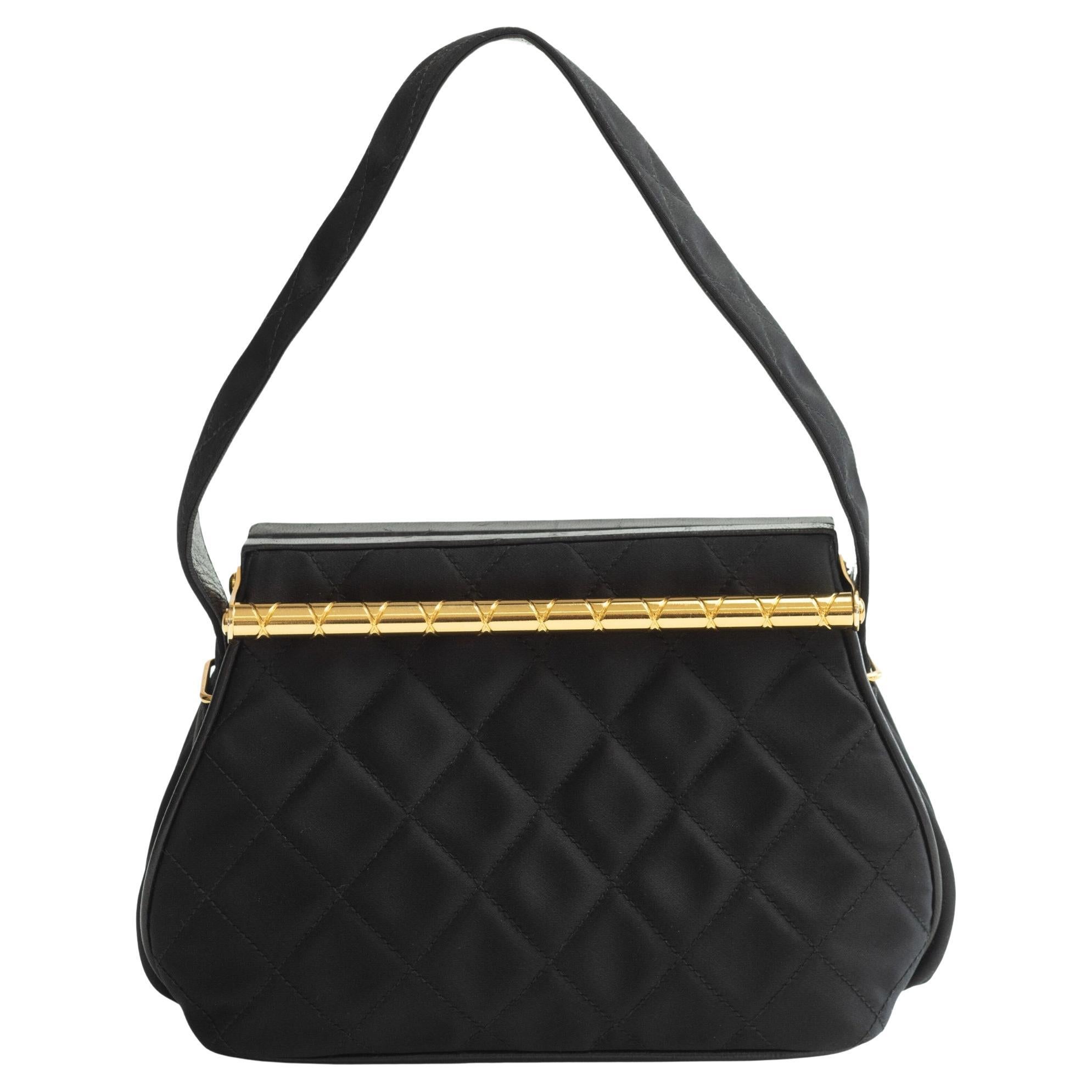 Chanel Black Satin Classic One Handbag For Sale