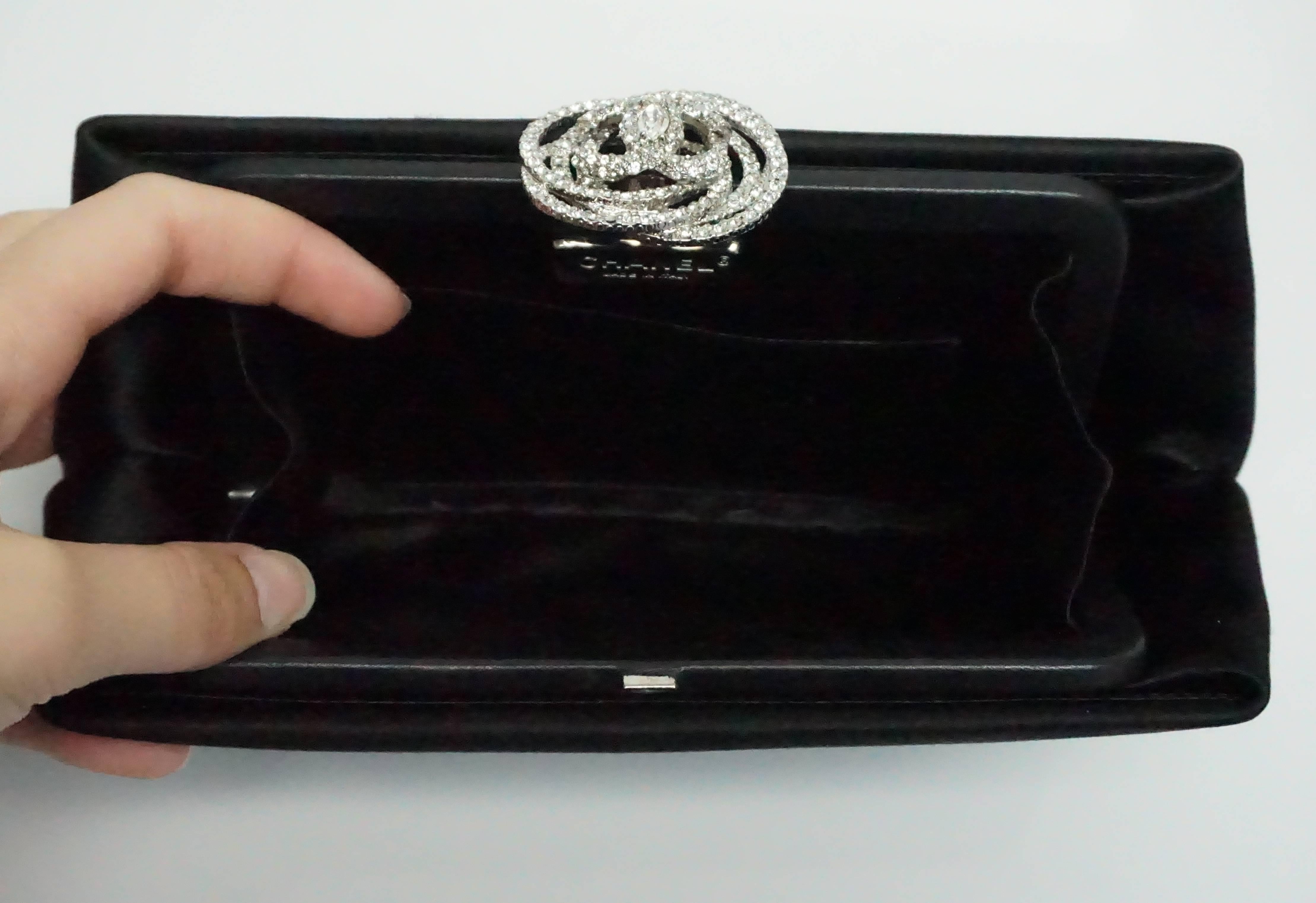 Chanel Black Satin Clutch with Rhinestone Camelia Clasp, 2011 1