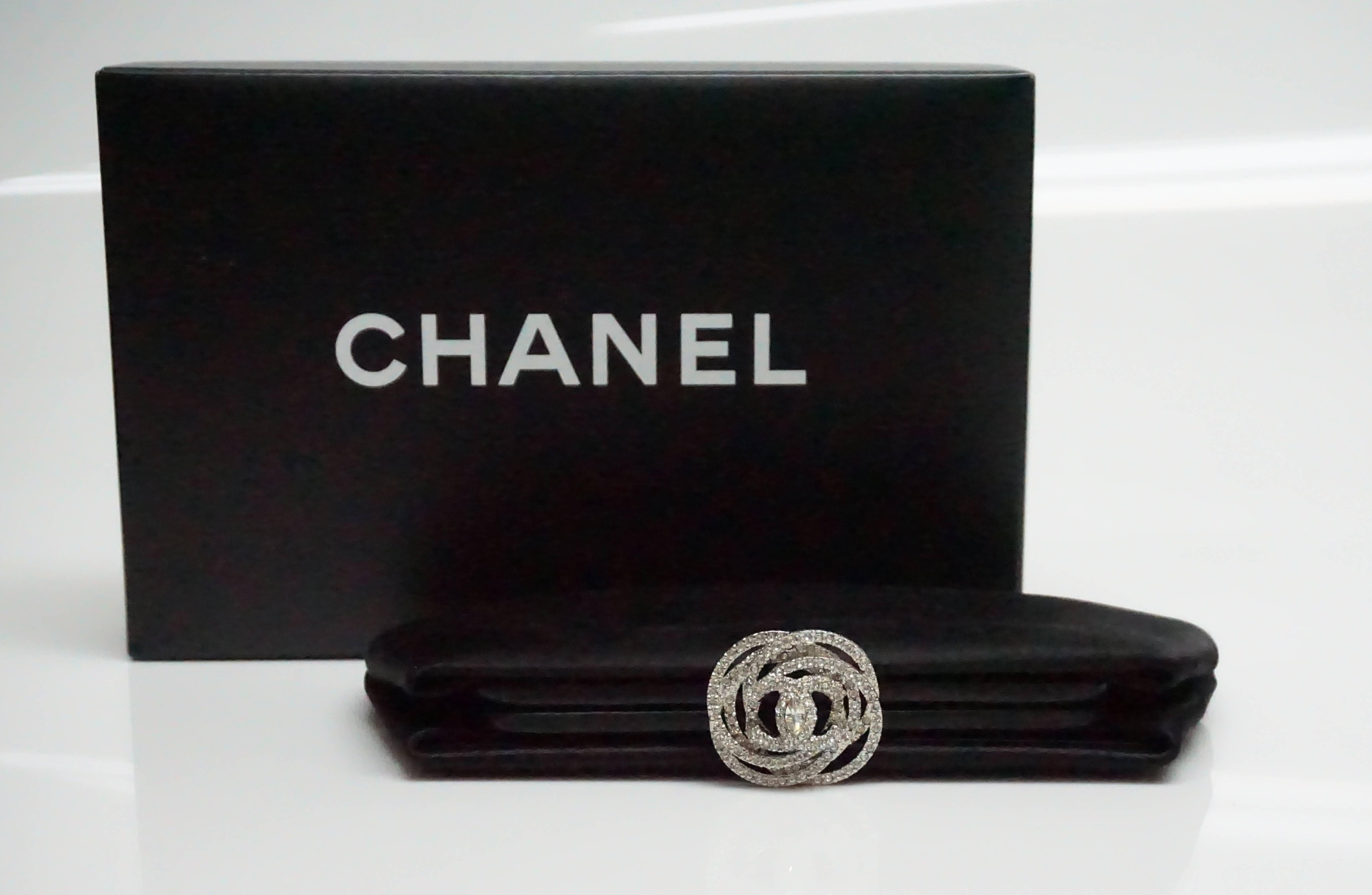 Chanel Black Satin Clutch with Rhinestone Camelia Clasp, 2011 4