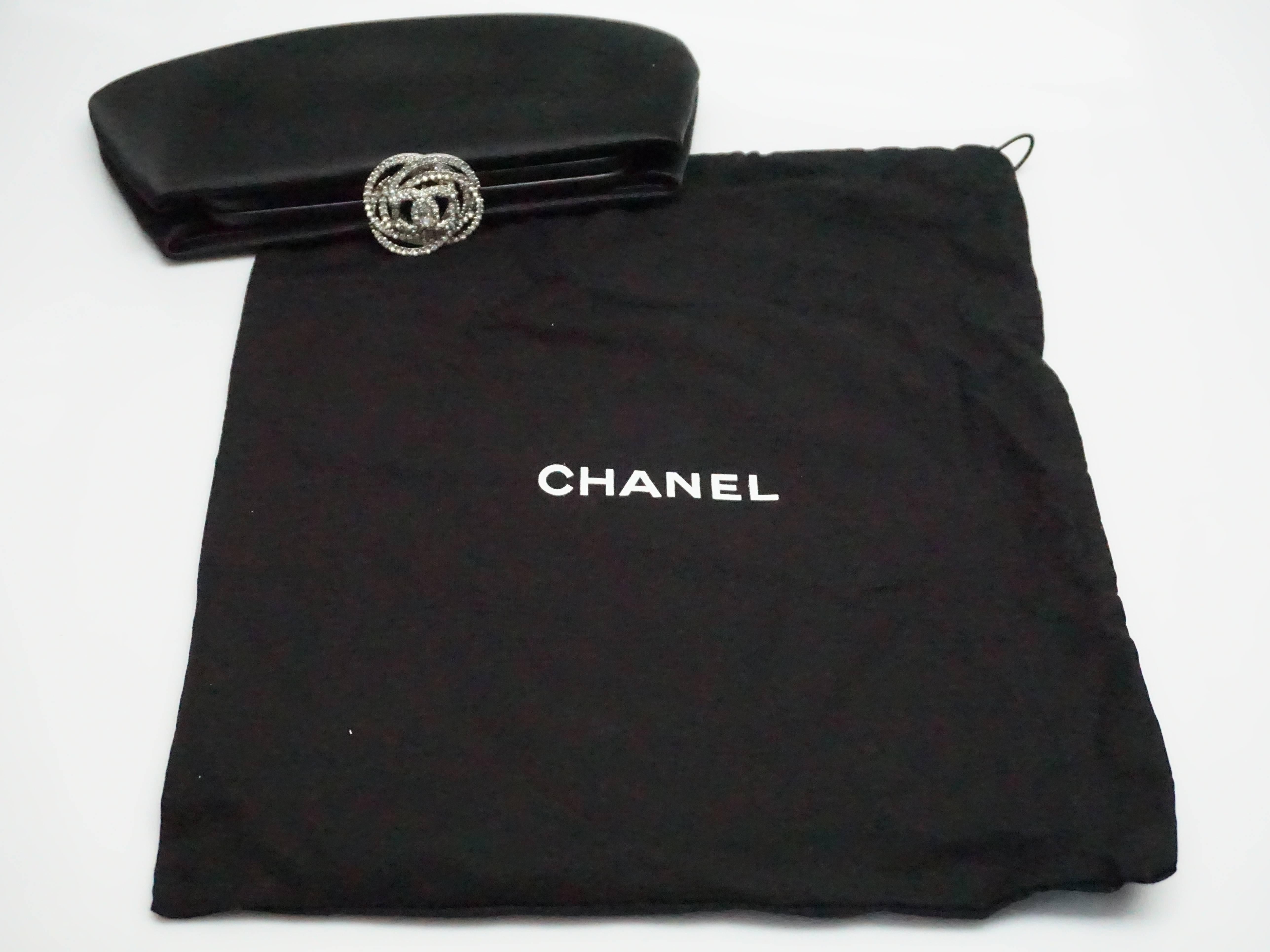 Chanel Black Satin Clutch with Rhinestone Camelia Clasp, 2011 5