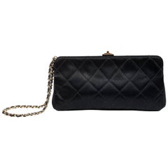 Chanel Black Satin Clutch Wristlet