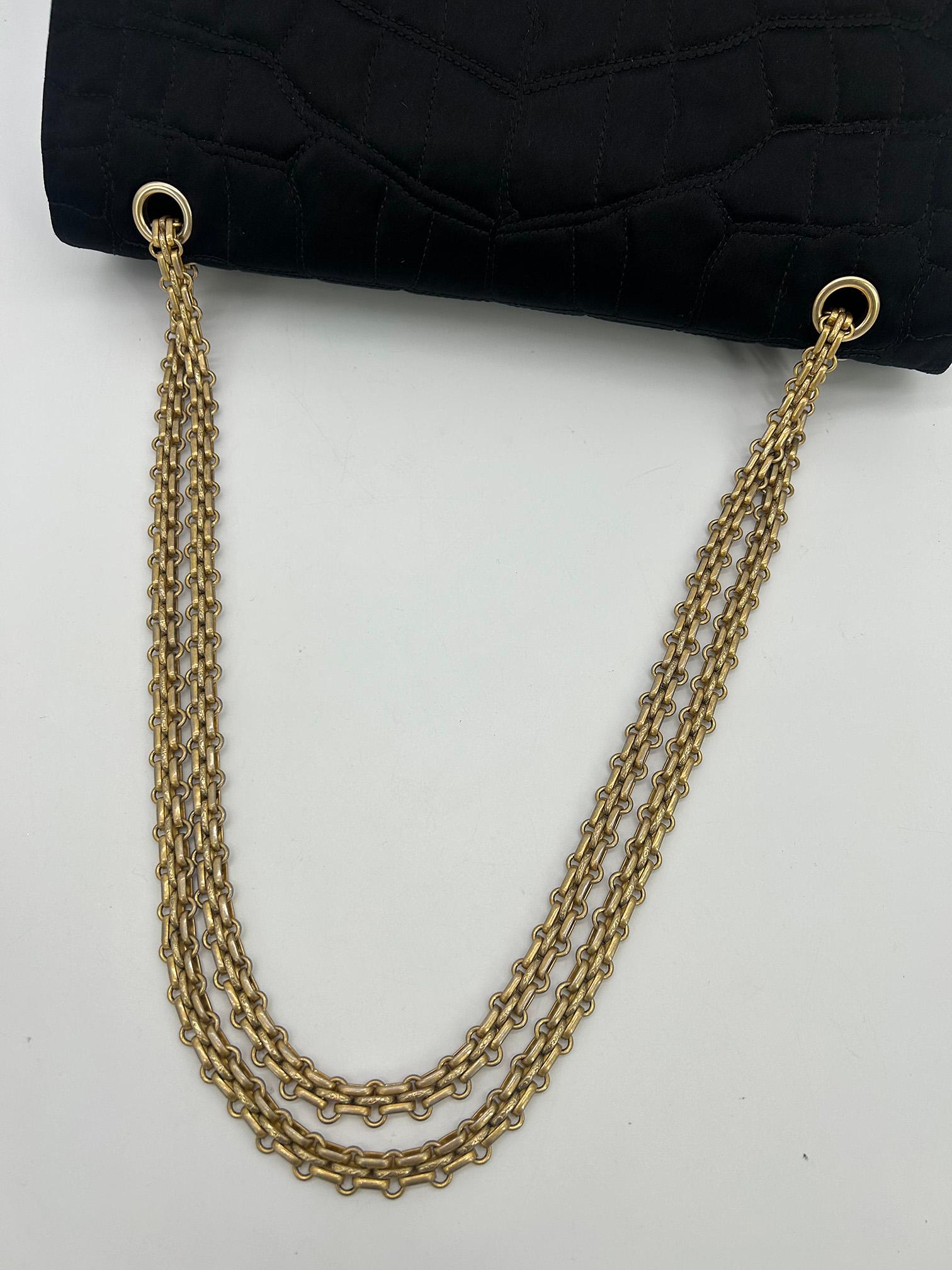 Chanel Black Satin Coco Croc Quilted 227 Reissue 2.55 Double Flap Classic For Sale 6