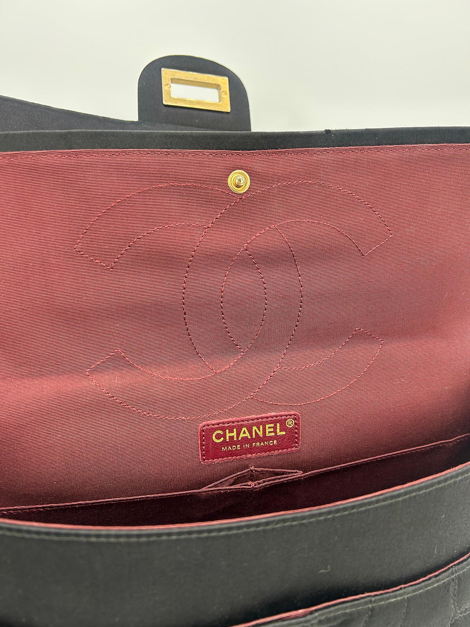 Chanel Black Satin Coco Croc Quilted 227 Reissue 2.55 Double Flap Classic For Sale 9