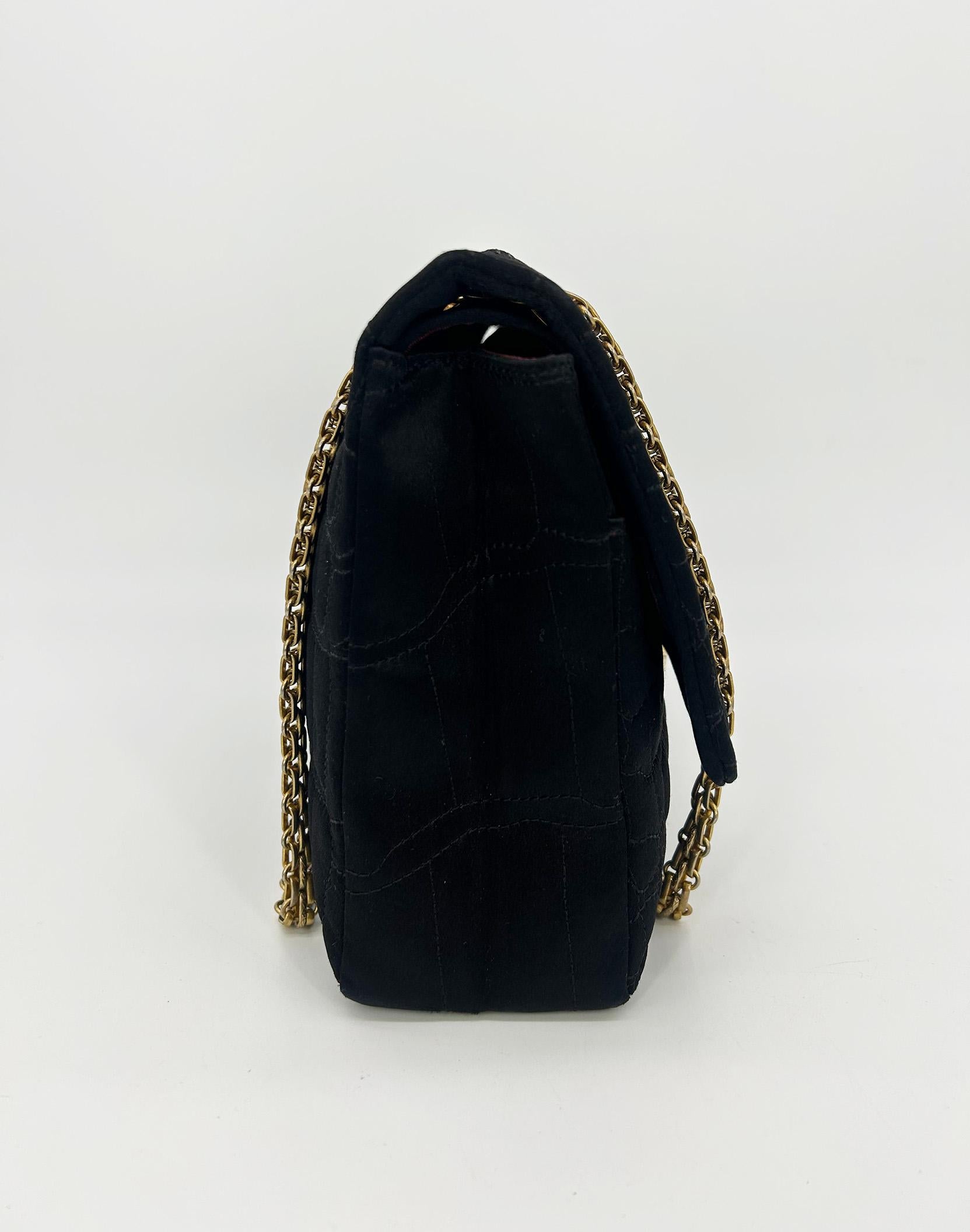 Chanel Black Satin Coco Croc Quilted 227 Reissue 2.55 Double Flap Classic In Good Condition For Sale In Philadelphia, PA