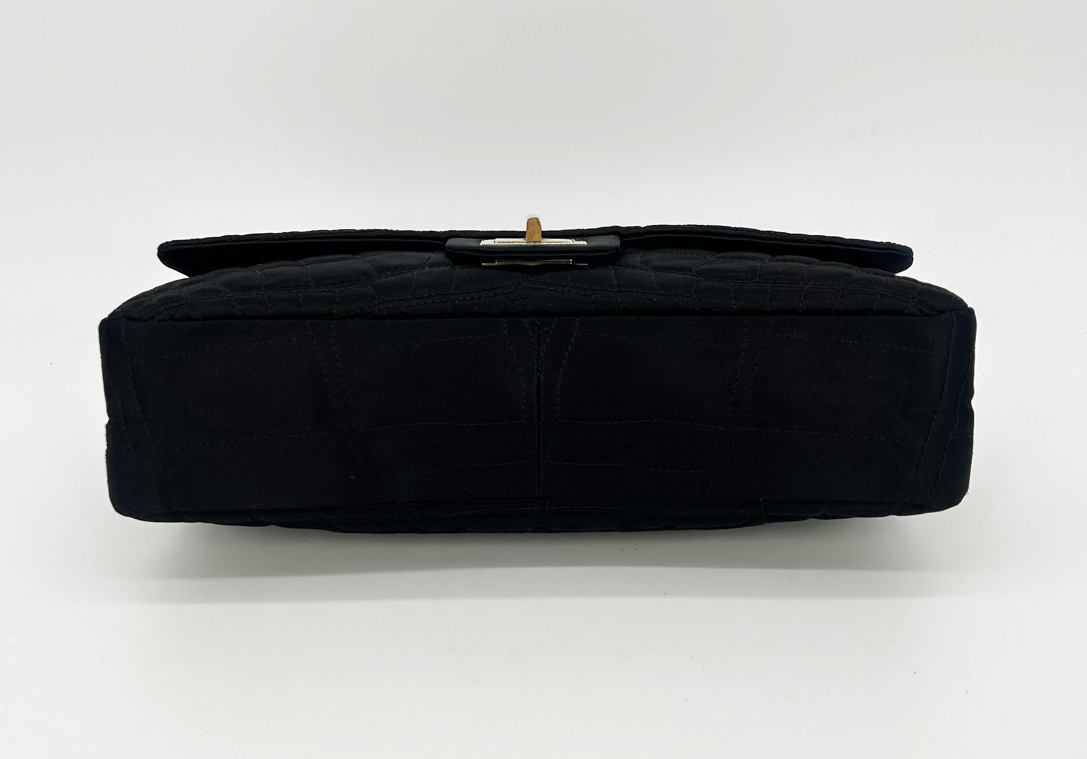 Chanel Black Satin Coco Croc Quilted 227 Reissue 2.55 Double Flap Classic For Sale 1