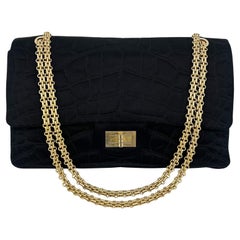 Chanel Raso Nero Coco Croc Trapuntato 227 Reissue 2.55 Doppia Patta Classico