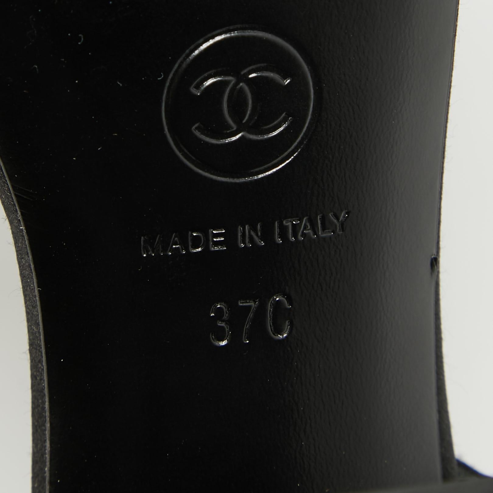 Chanel Black Satin Crystal Embellished CC Logo Sandals Size 37 1