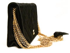 Chanel Black Satin Diamond Flap Multiple Chain Bag