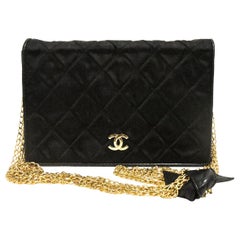 Chanel Black Satin Diamond Flap Multiple Chain Bag
