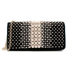 Chanel Black Satin Faux Pearl Embellished Shoulder Bag 26cm