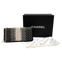 Chanel Black Satin Faux Pearl Embellished Shoulder Bag 26cm