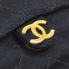 CHANEL Black Satin Gold Micro Mini Party Evening Shoulder Pochette Flap Bag