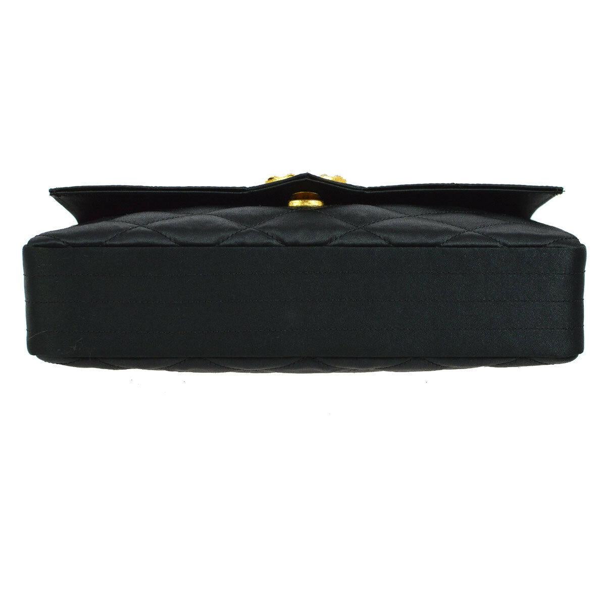 Chanel Black Satin Gold Rhinestone Evening Party Clutch Shoulder Flap Bag in Box 1