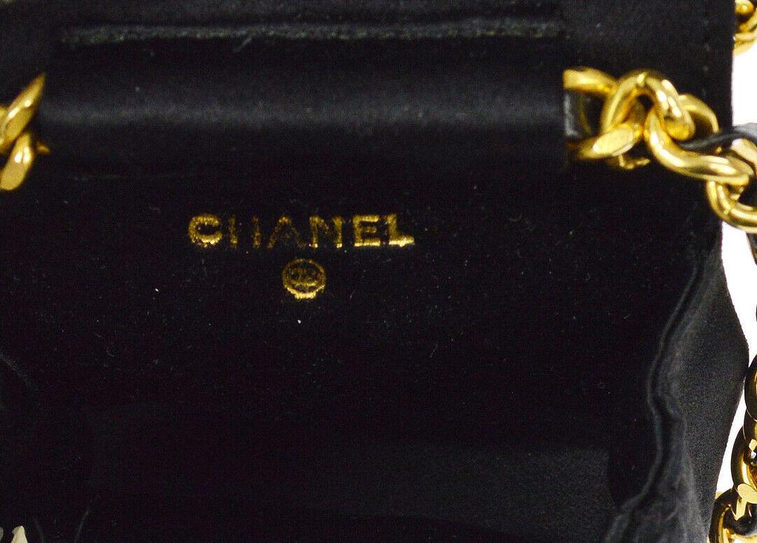 Chanel Black Satin Gold Small Micro Mini Party Crossbody Shoulder Flap Bag In Good Condition In Chicago, IL