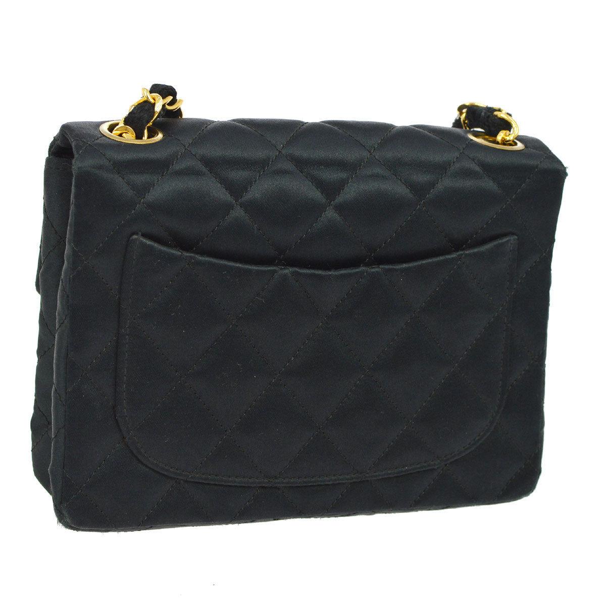Women's Chanel Black Satin Gold Small Mini Party Crossbody Shoulder Flap Bag