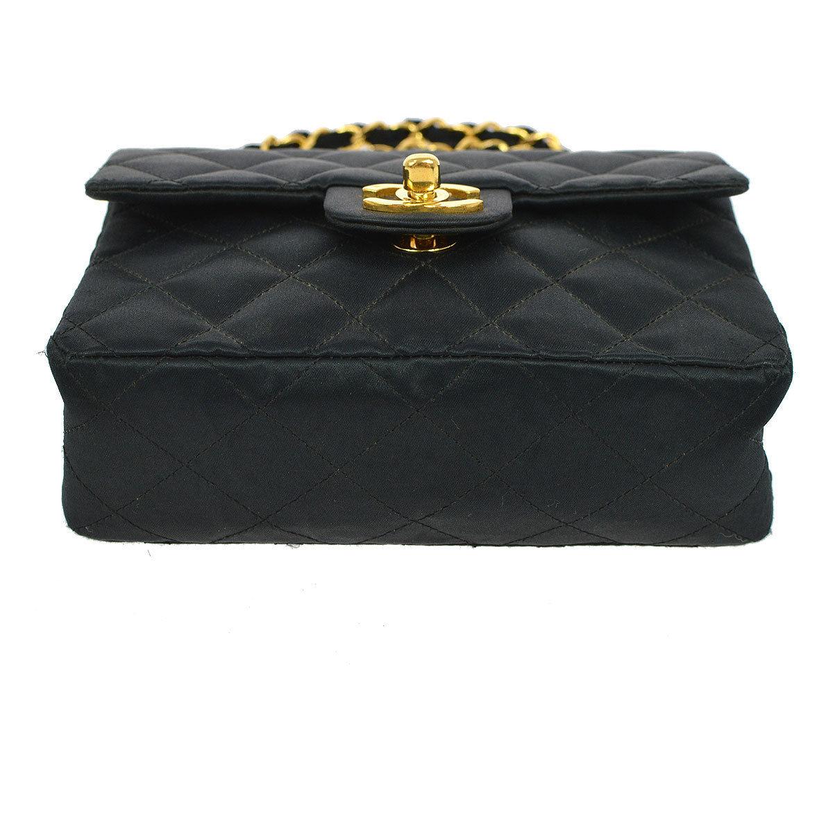 Chanel Black Satin Gold Small Mini Party Crossbody Shoulder Flap Bag 1