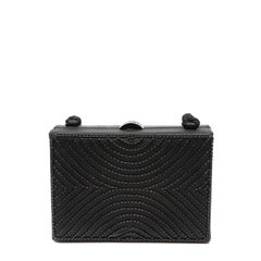 Chanel Black Satin Hand-Beaded Box Evening Bag with Gold Hardware