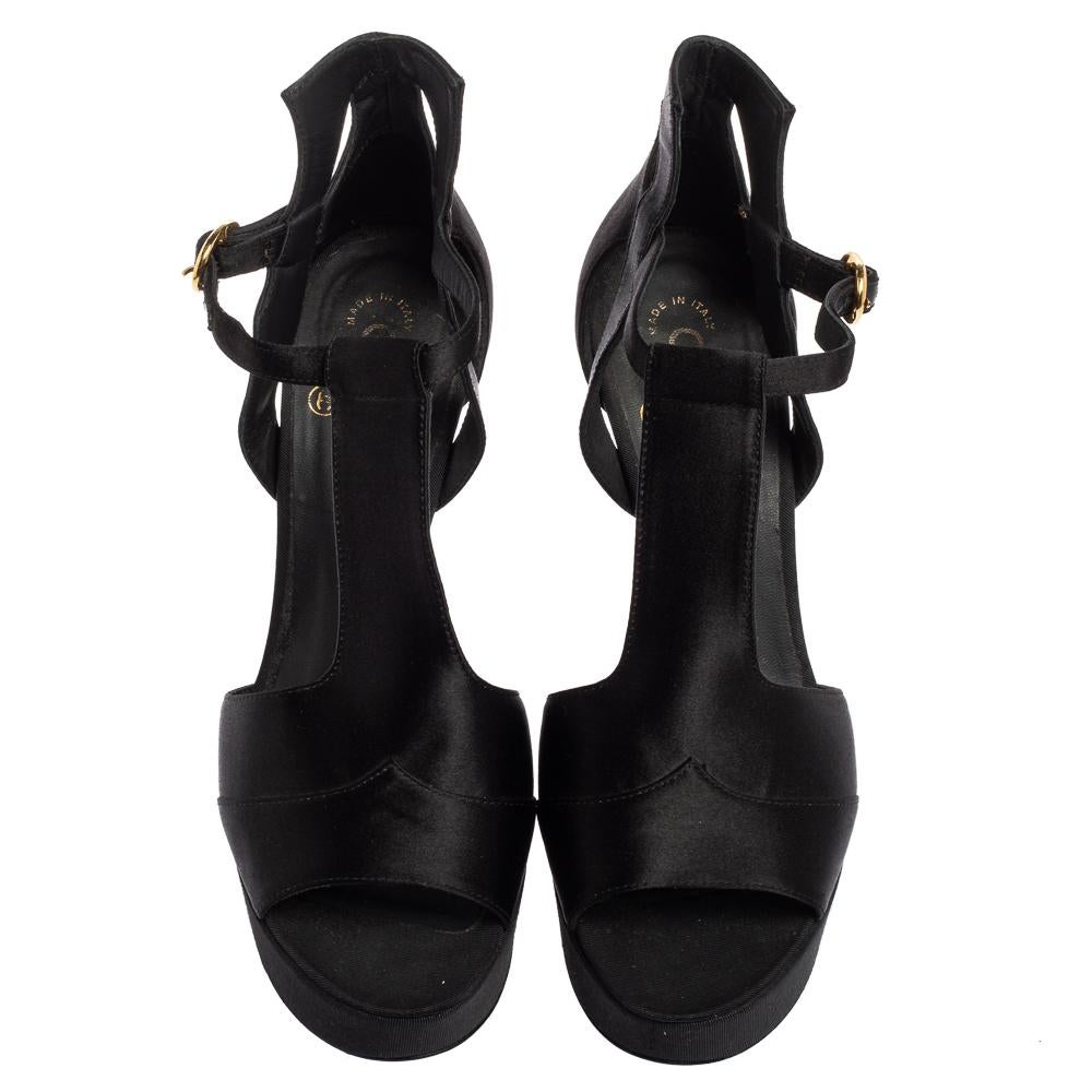 Women's Chanel Black Satin Jade Platform Sandals Size 38