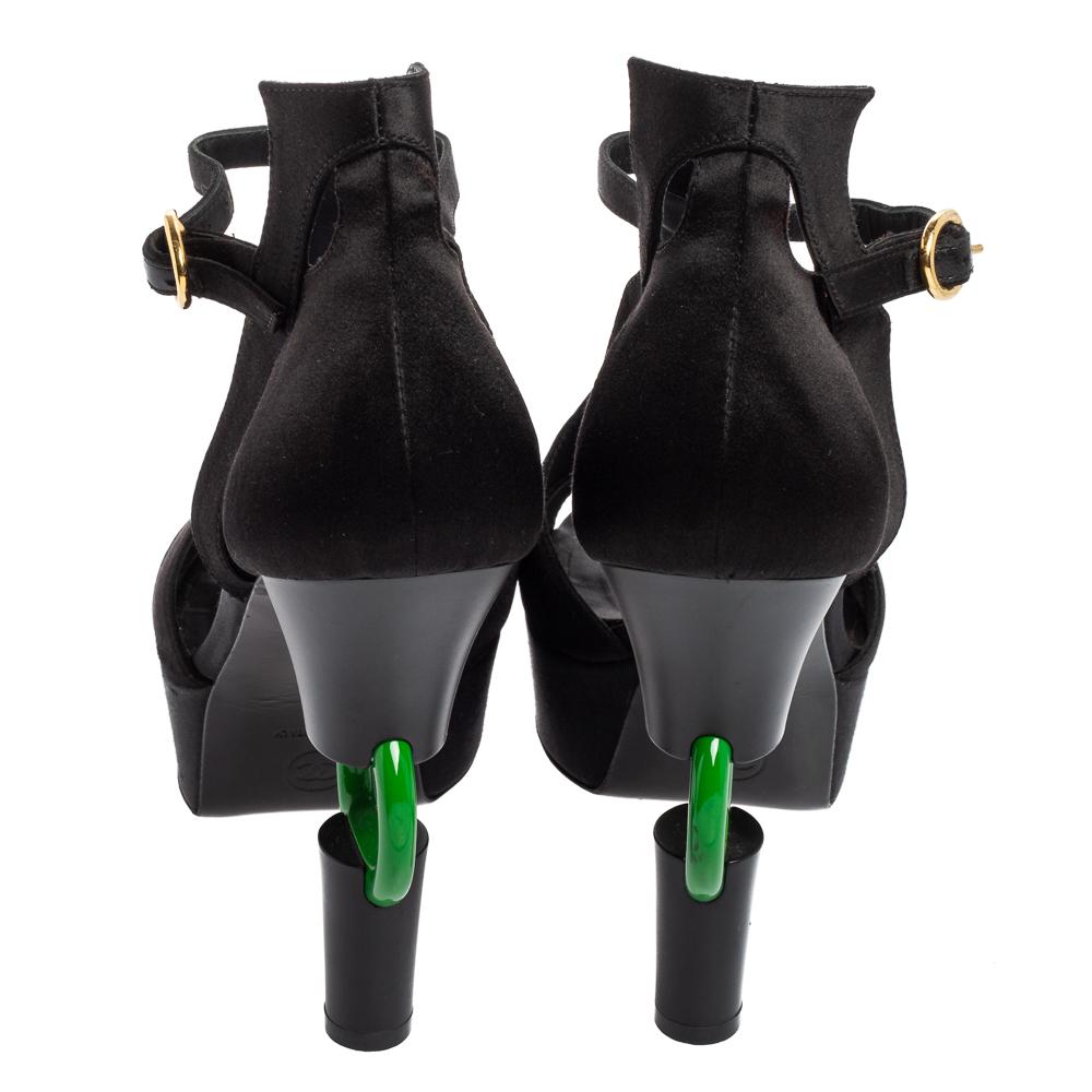 Chanel Black Satin Jade Platform Sandals Size 38 3