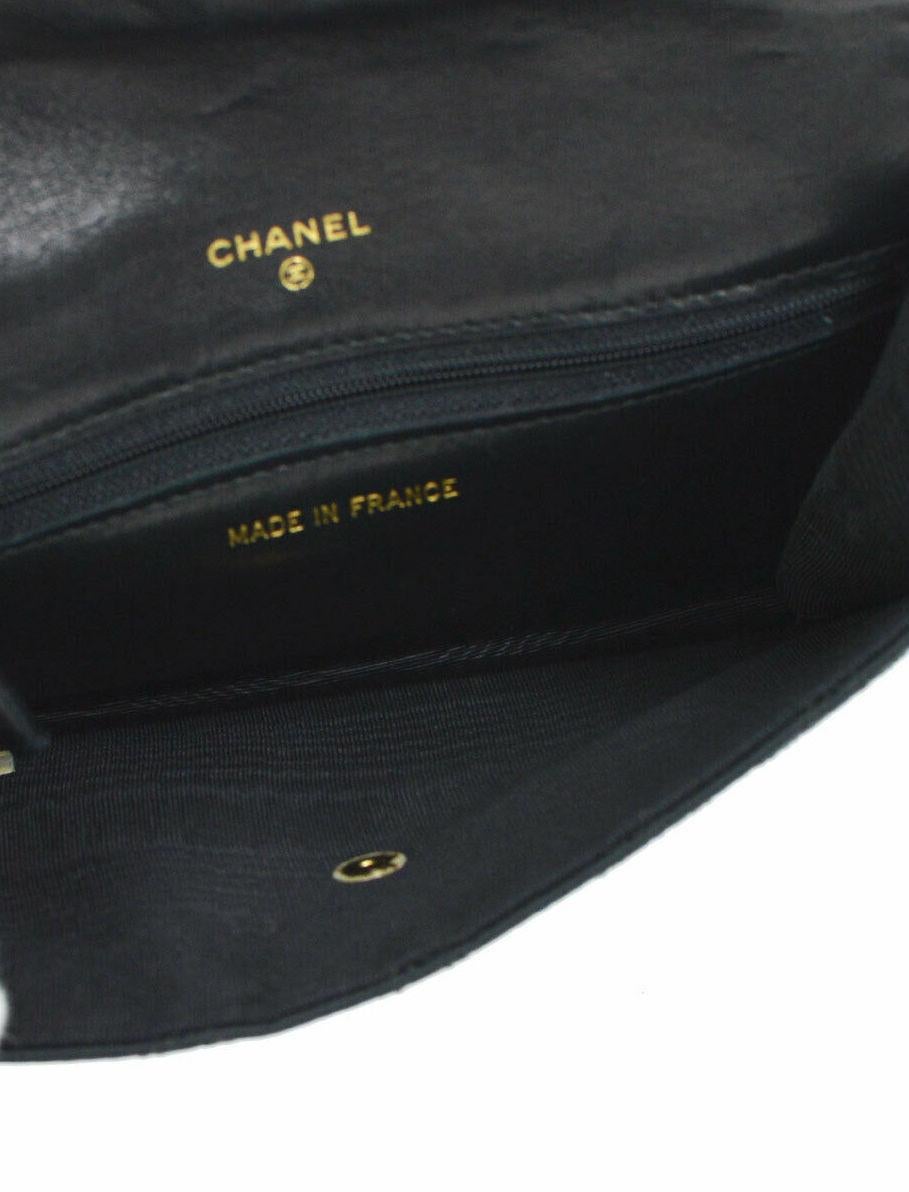 Chanel Black Satin Leather Gold Small Evening Flap Clutch Wallet Bag in Box 1