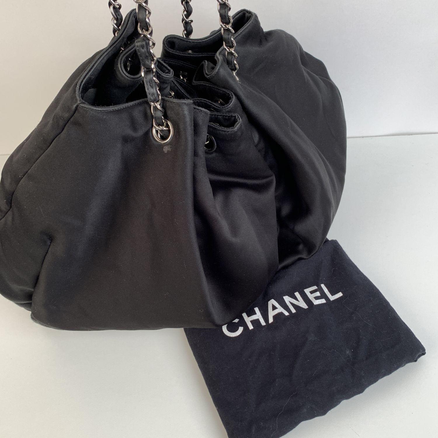 Chanel Black Satin Melrose Cabas Large Tote Hobo Shoulder Bag 3