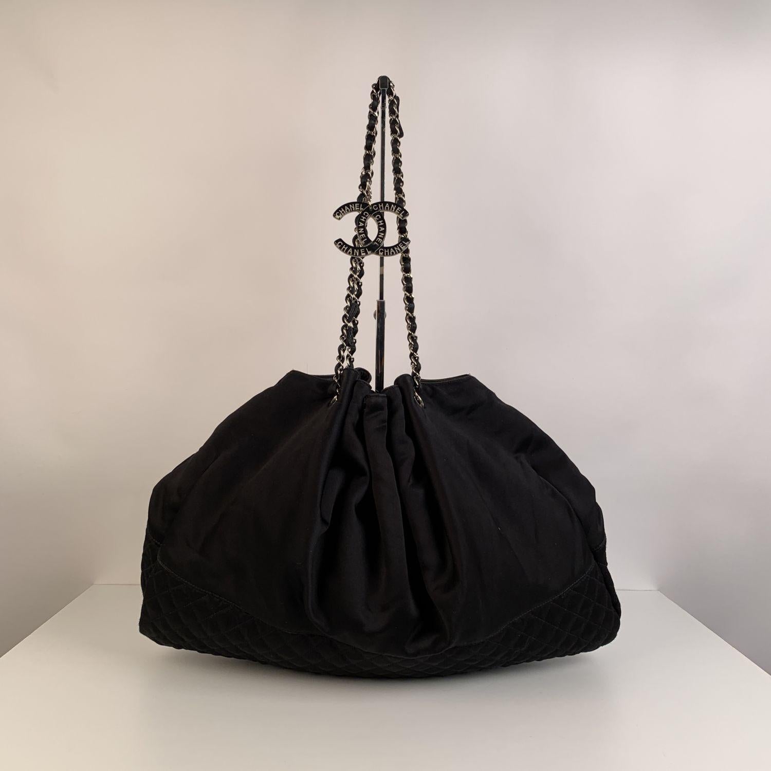 Chanel Black Satin Melrose Cabas Large Tote Hobo Shoulder Bag 4