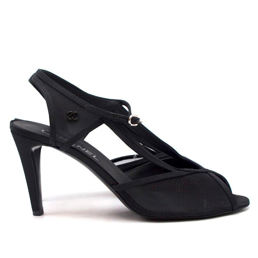 Chanel Black Satin & Mesh Sandals

-Black peeptoe sandals 
-Mesh and satin sandals with 'CC' plates
-Silver tone buckle closure
-Satin heel

Please note, these items are pre-owned and may show signs of being stored even when unworn and unused. This
