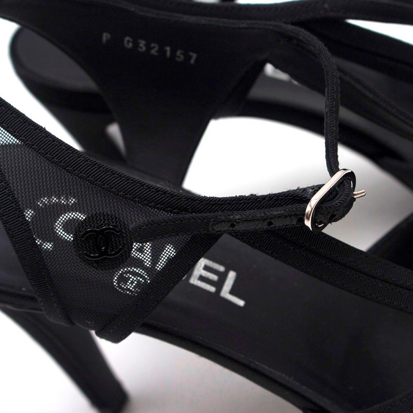 Chanel Black Satin & Mesh Sandals - Size EU 40 2