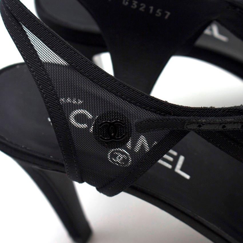 Chanel Black Satin & Mesh Sandals - Size EU 40 3