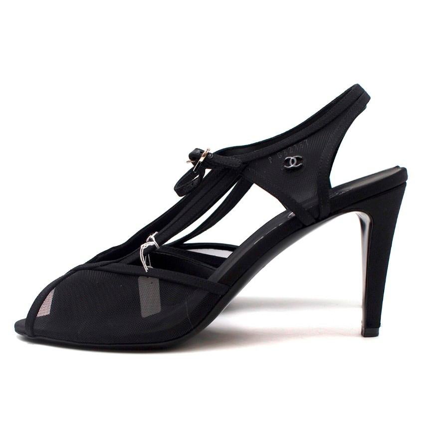 Chanel Black Satin & Mesh Sandals - Size EU 40 5