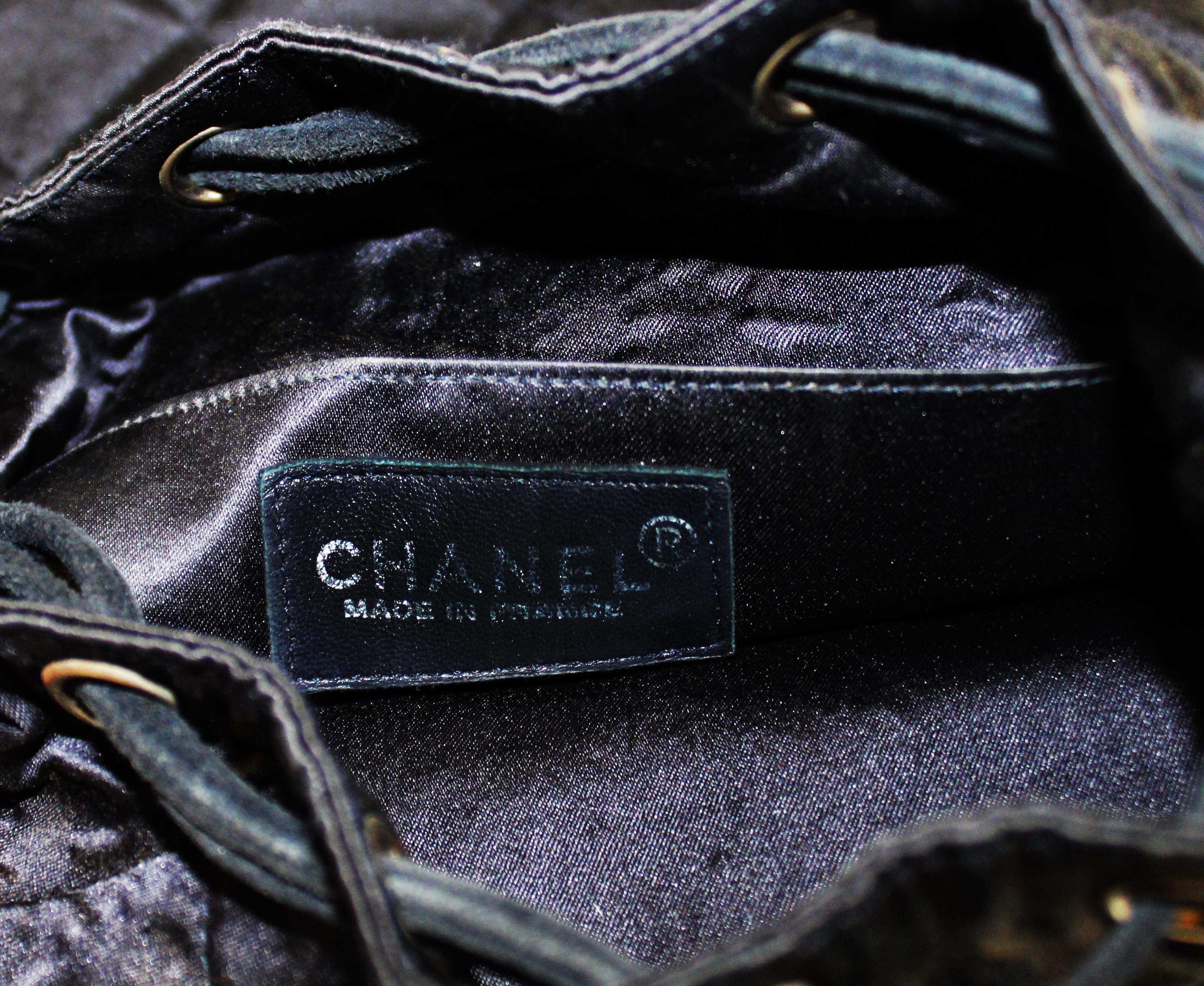 Chanel Black Satin Mini Drawstring Back Pack Bag 6