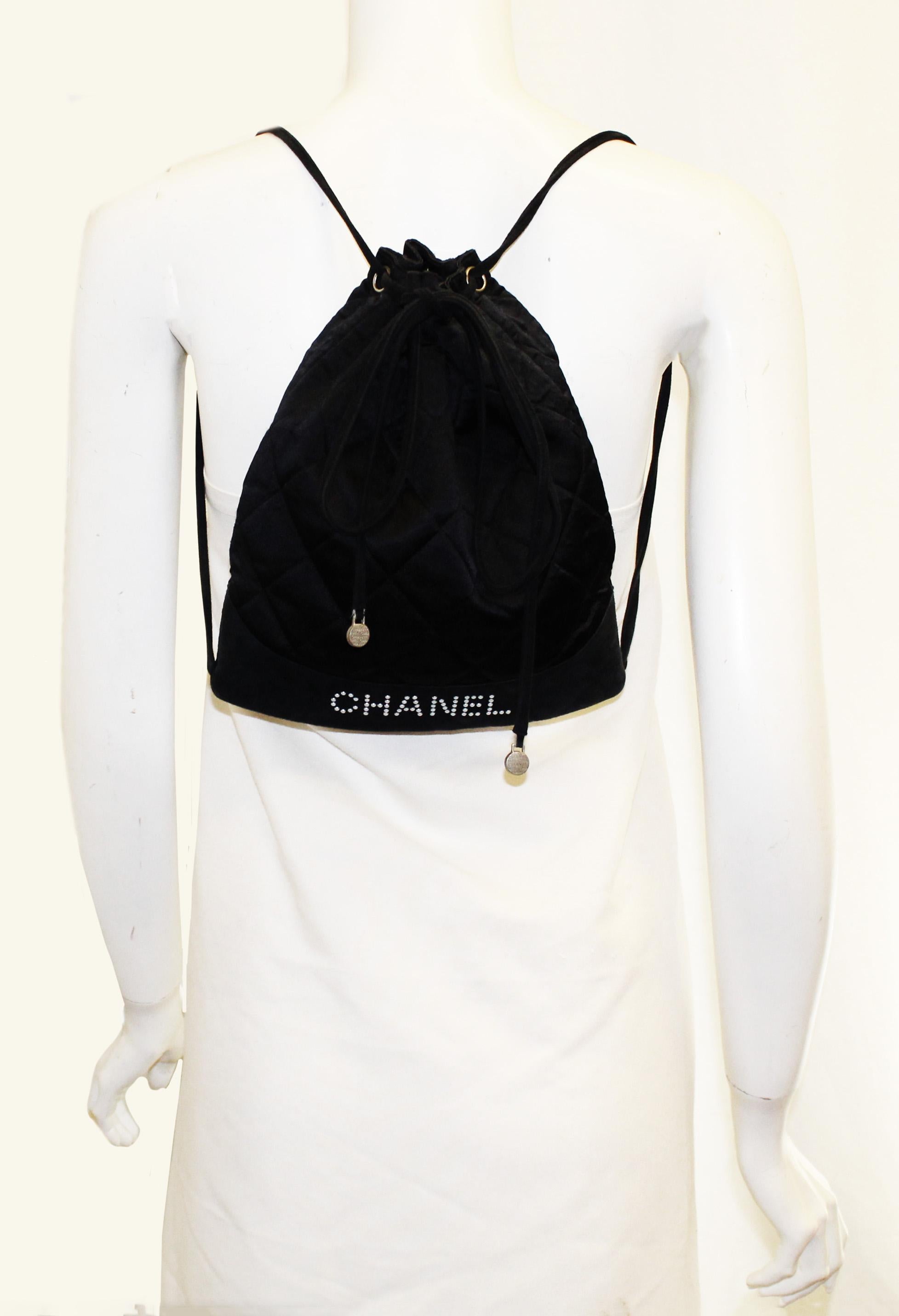 Chanel Black Satin Mini Drawstring Back Pack Bag 1
