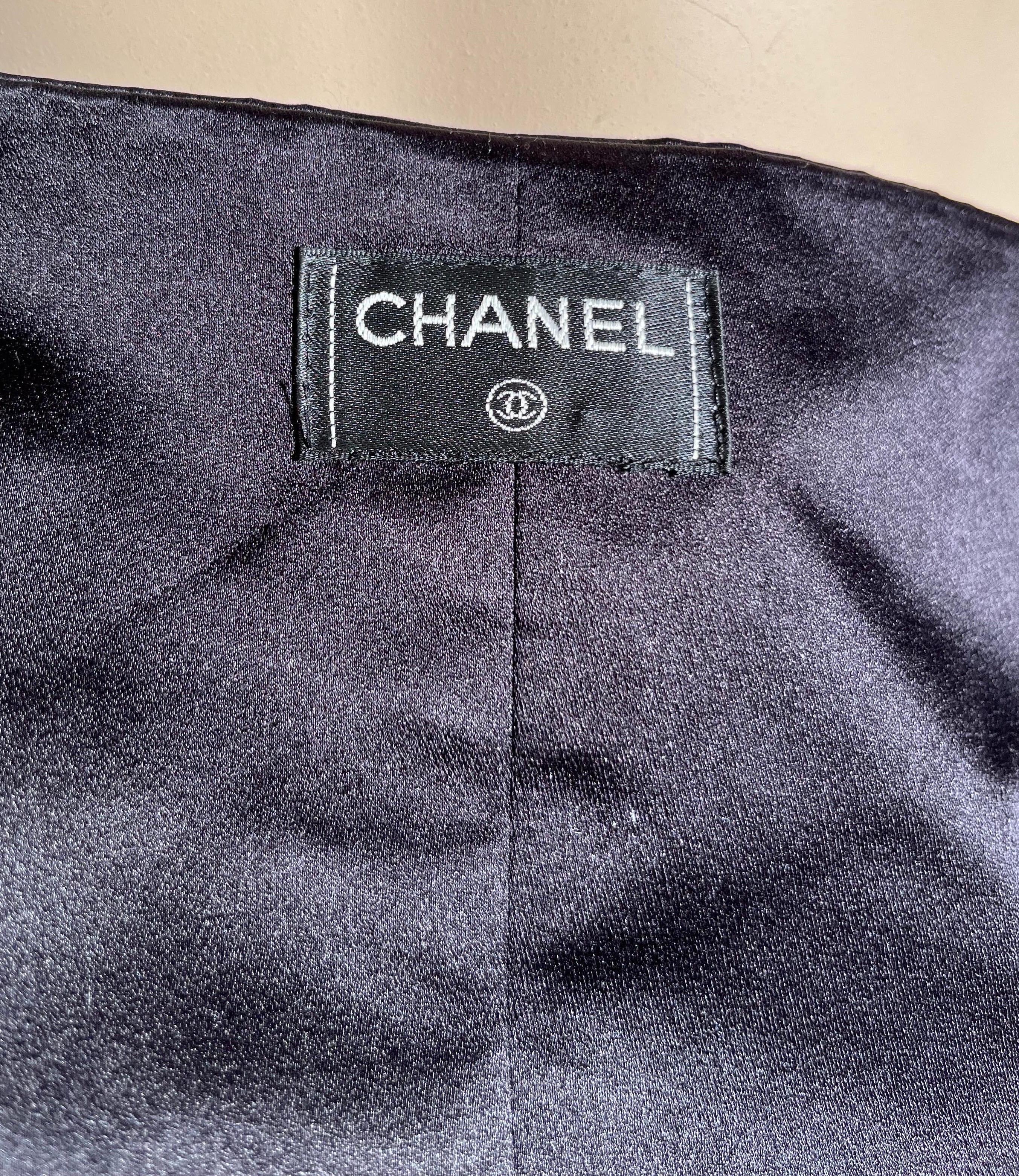 CHANEL Black Satin & Patent Leather Asymmetrical Formal Top 3