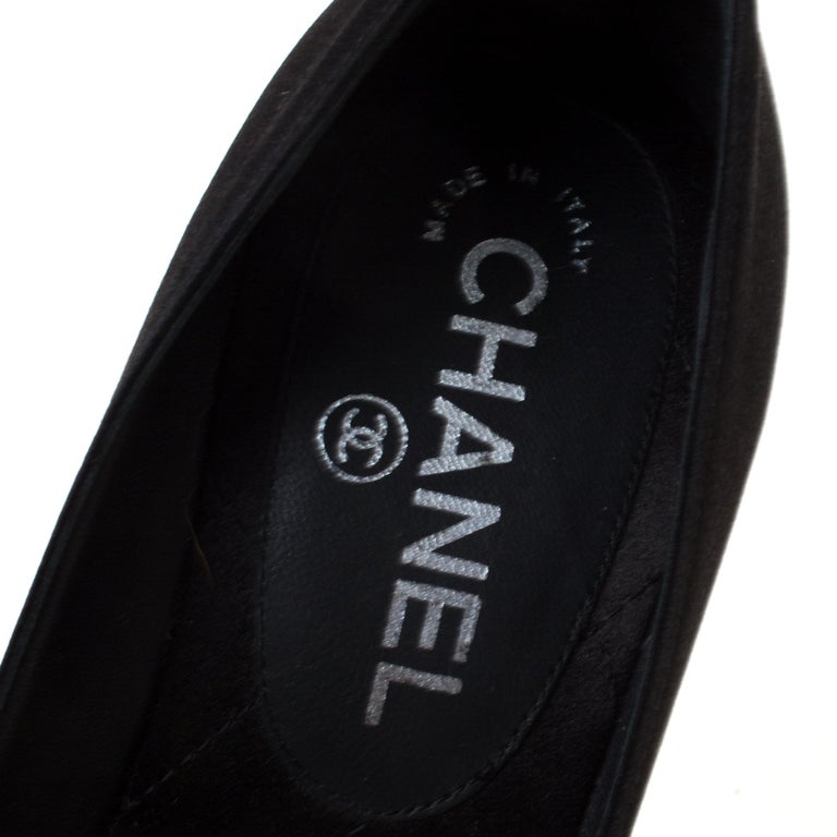 Chanel Black Satin Pearl Heel Platform Pumps Size 37 At 1stdibs