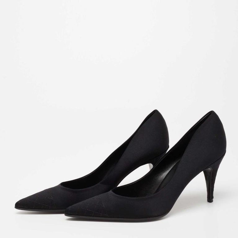 Chanel Black Satin Pointed Toe Pumps Size 40.5 at 1stDibs