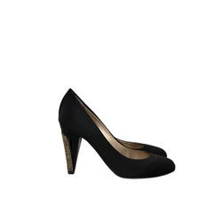 Chanel Black Satin Pumps with Dazzling Crystal Heels - Size 39 EU