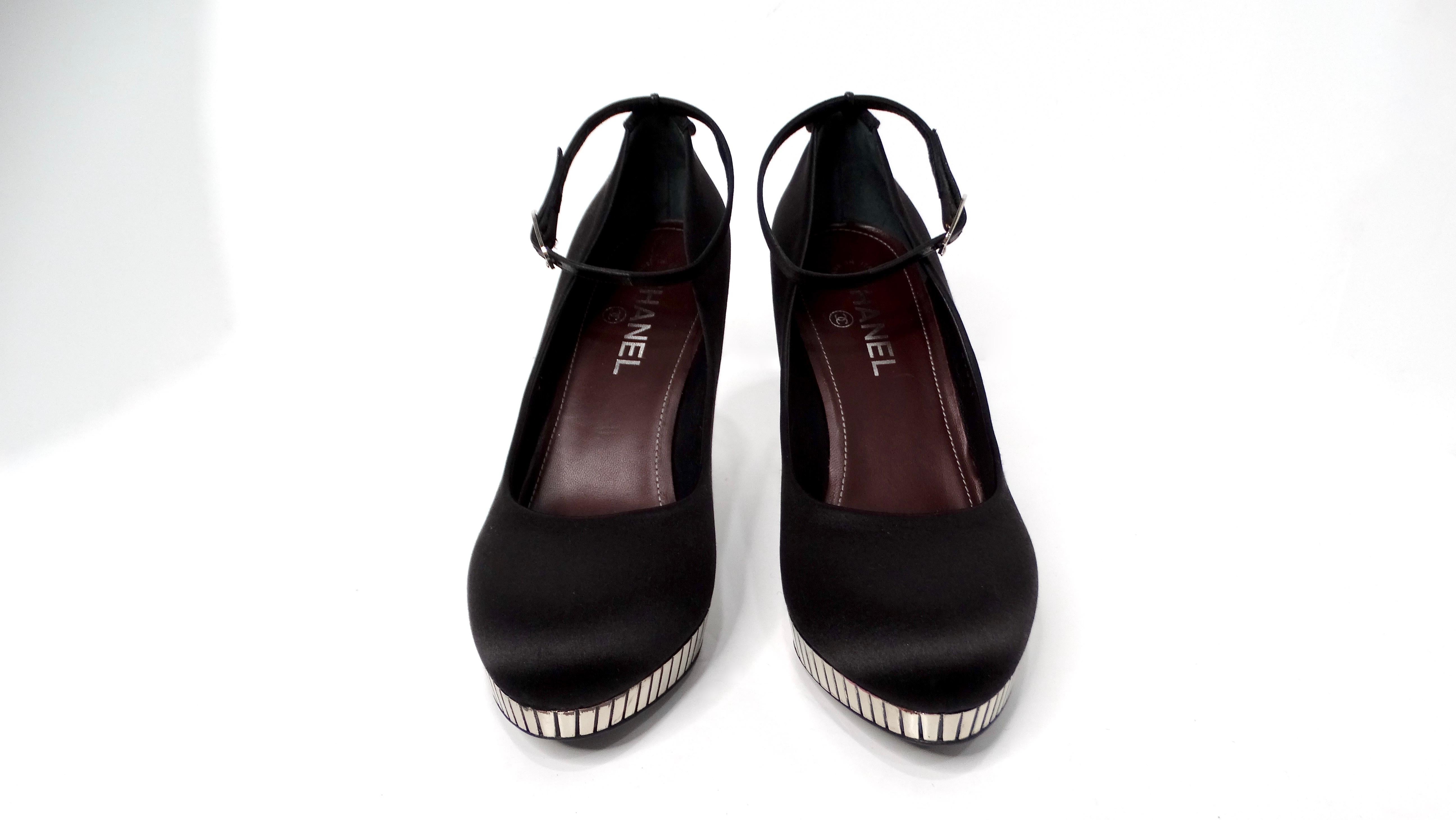 Women's Chanel Black Satin Pumps With Silver-Tone Heels For Sale