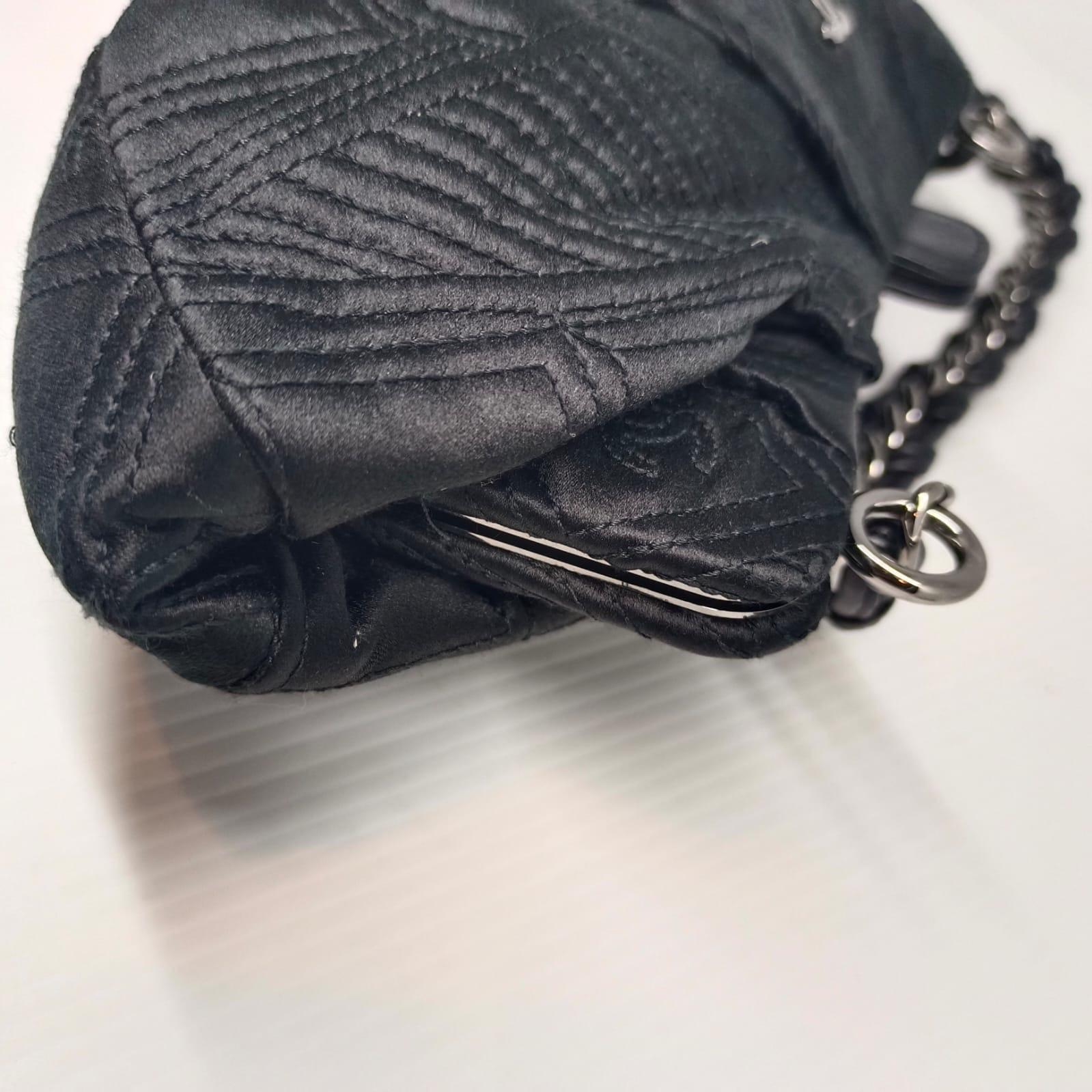 Chanel Black Satin Quilted Evening Bag For Sale 3