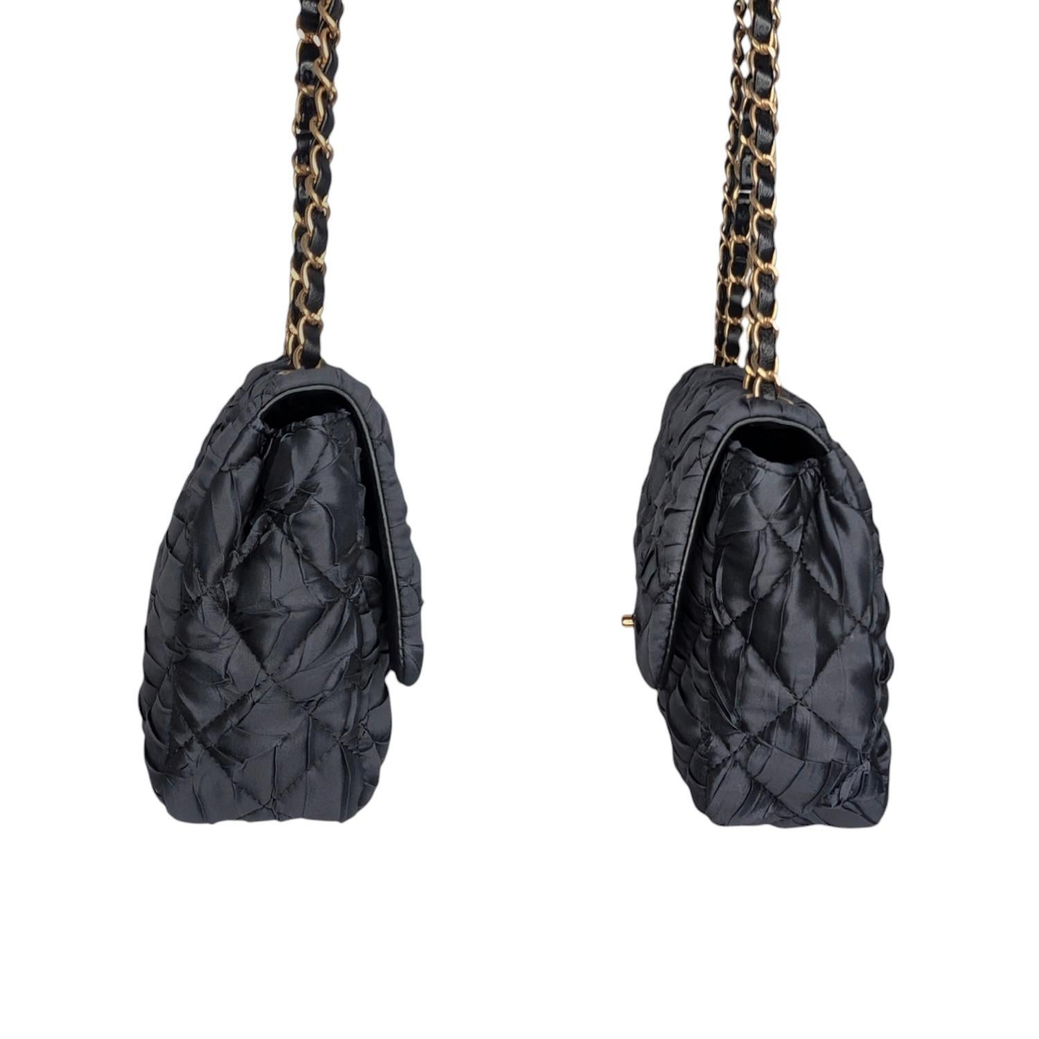 Women's Chanel Black Satin Quilted Pleated Medium Single Flap
