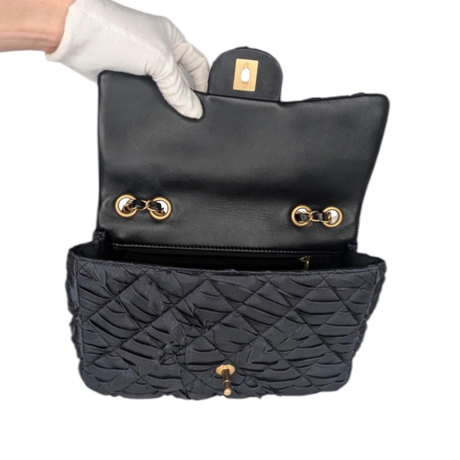 Chanel Black Satin Quilted Pleated Medium Single Flap 3