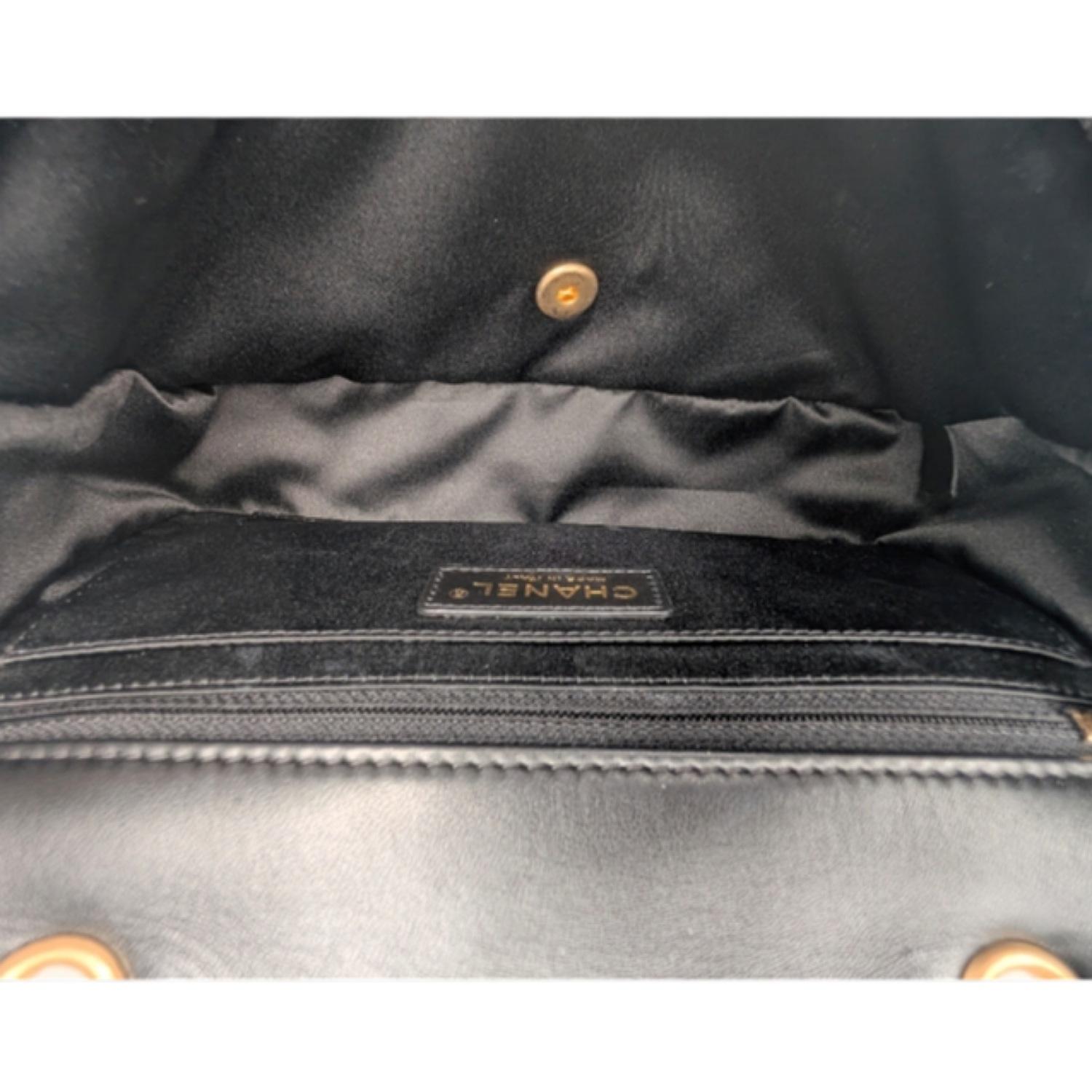 Chanel Black Satin Quilted Pleated Medium Single Flap 5