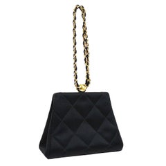 Chanel Black Satin Quilted Small Evening Mini Party Top Handle Satchel Bag