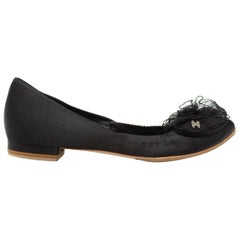 Chanel Black Satin Rosette-Accented Ballet Flats